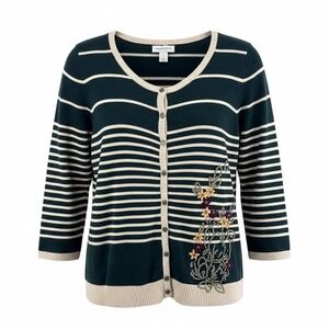 Christopher & Banks Sweater, Womens Small, Greenish Blue Tan Half Sleeve Floral